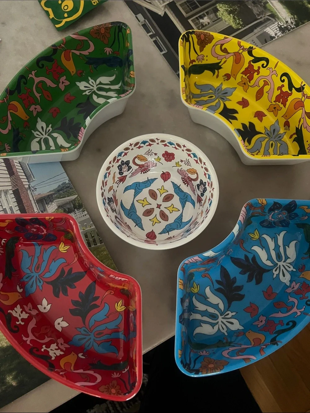 Colorful Floral plastic Chip and Dip Serving Set